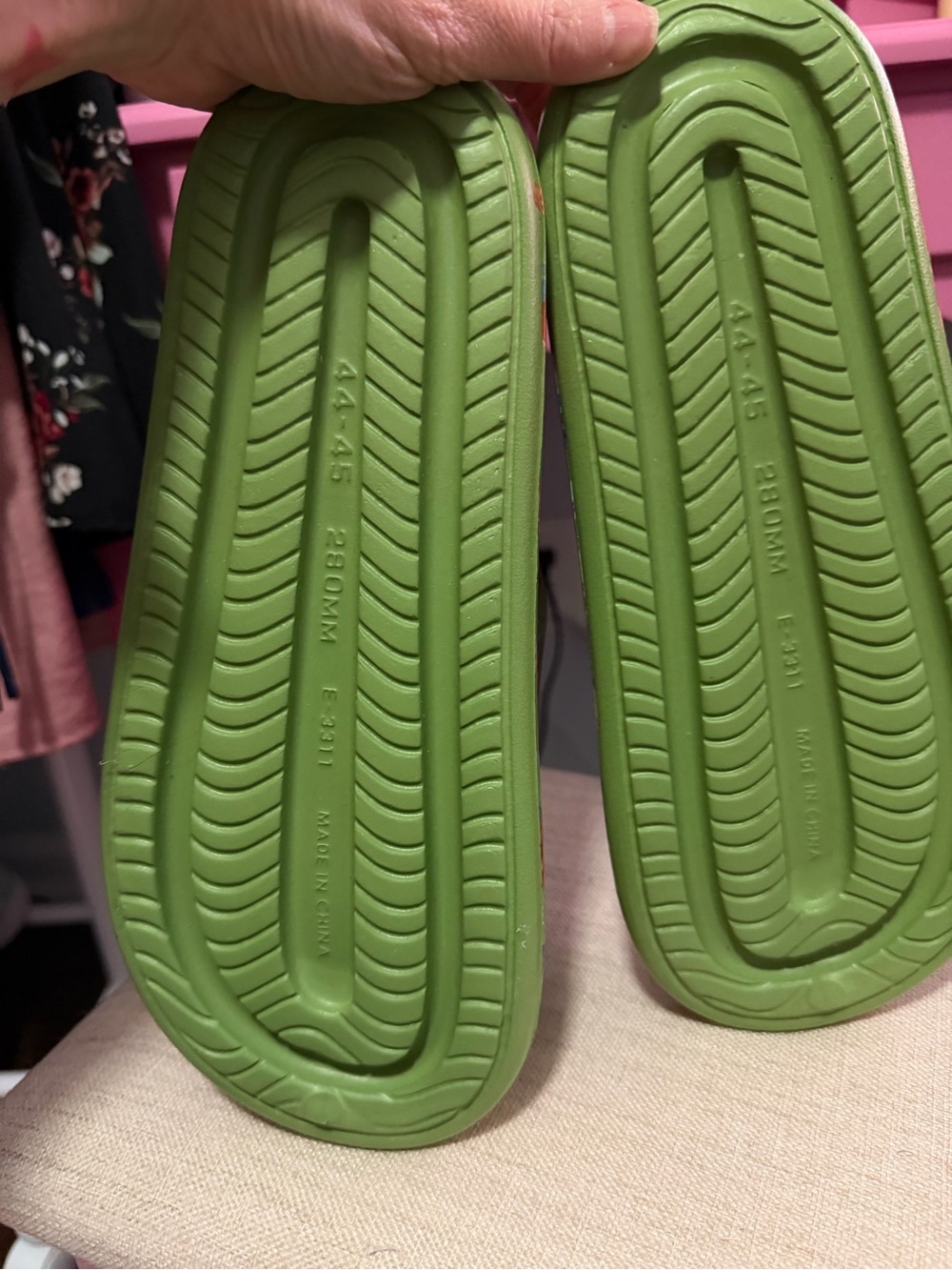 Lime Green Slide Sandals - Size 9W - Picture 2 of 4